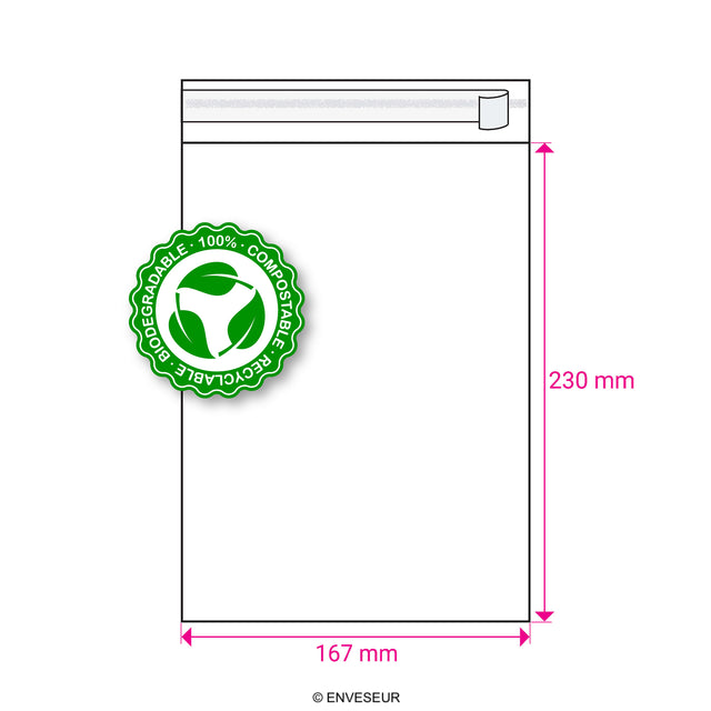 Biodegradable PLA Bags Clear 230 x 167 mm