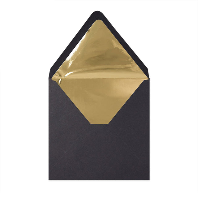 Paper Lined Envelopes Black + Gold Foil 160 x 160 mm